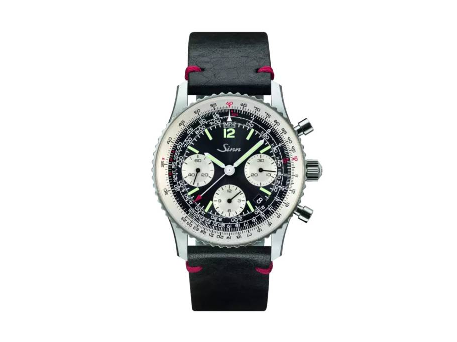 903 St II Navigationschronograph Automatik Edelstahl 41mm schwarzes Zifferblatt graues Lederband