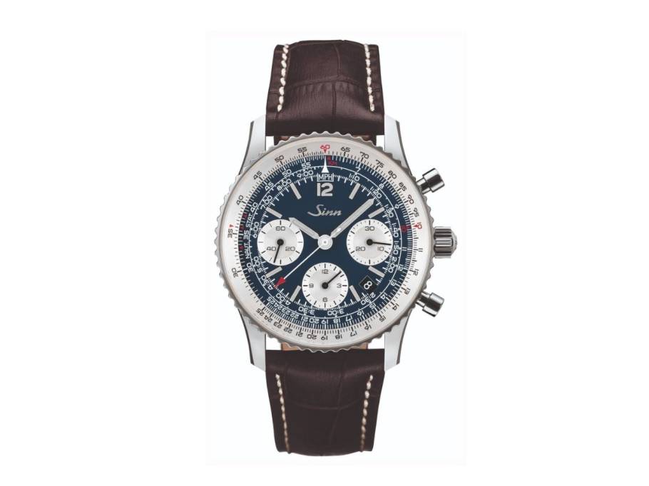 903 St II Navigationschronograph Automatik Edelstahl 41mm blaues Zifferblatt braunes Lederband