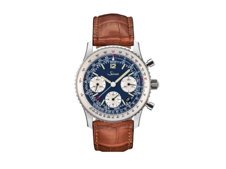 903 St II BE Navigationschronograph Automatik Edelstahl 41mm blaues Zifferblatt braunes Lederband