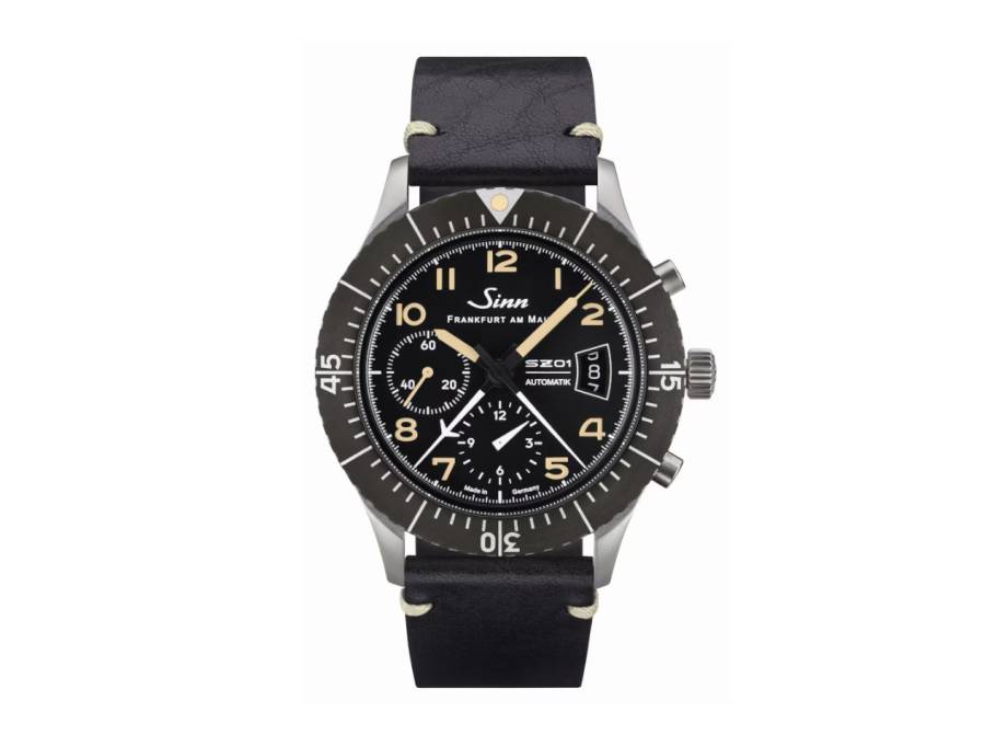 156.1 Fliegerchronograph Automatik Edelstahl 43mm schwarzes Zifferblatt schwarzes Lederband limitiert