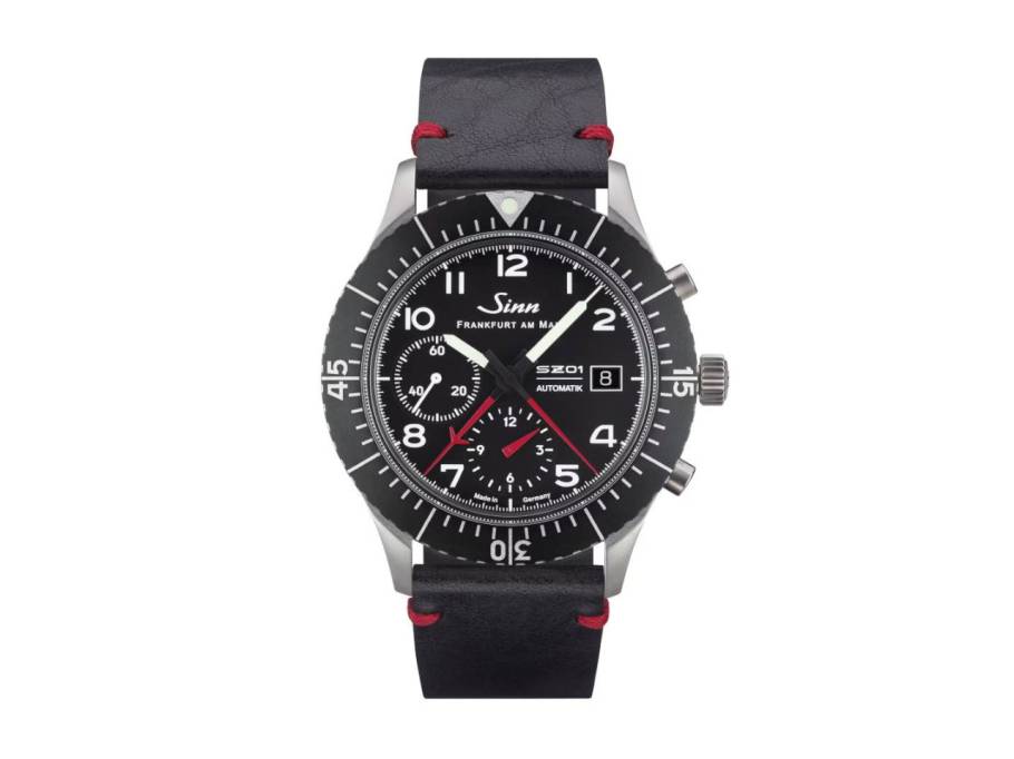156.1 Fliegerchronograph Automatik Edelstahl 43mm schwarzes Zifferblatt schwarzes Lederband
