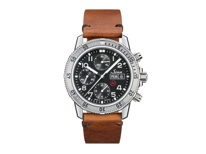 206 St Ar Taucherchronograph Automatik Edelstahl 43mm schwarzes Zifferblatt braunes Lederband