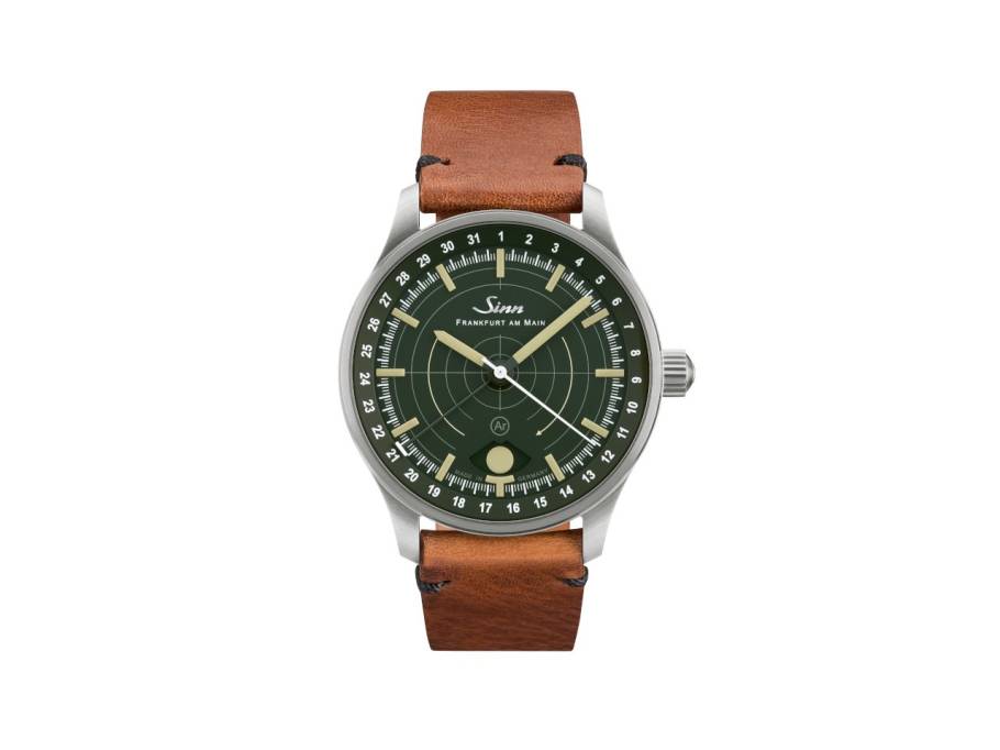 308 Jagduhr Automatik Edelstahl 40mm grünes Zifferblatt braunes Lederband