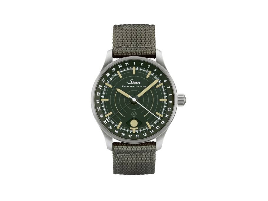 308 Jagduhr Automatik Edelstahl 40mm grünes Zifferblatt graues Textilband