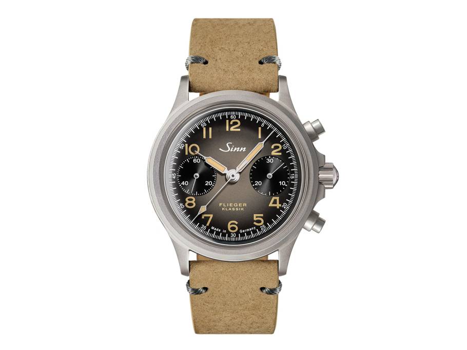 356 FLIEGER Klassik AS E Chronograph Automatik Edelstahl 38,5mm graues Zifferblatt beiges Lederband