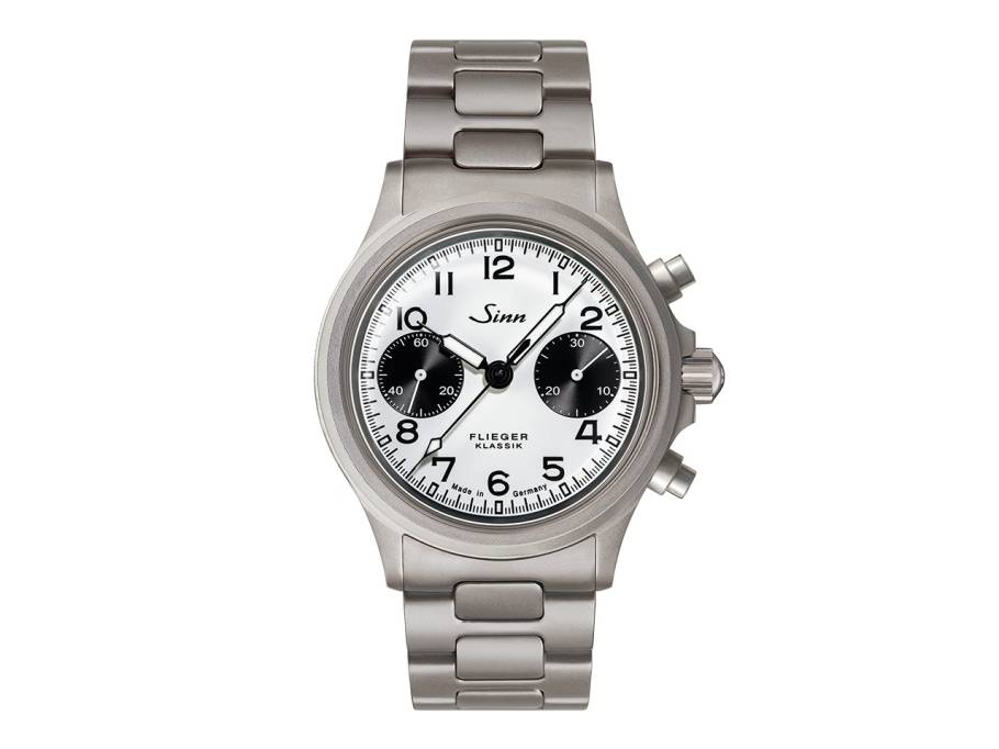 356 FLIEGER Klassik W Chronograph Automatik Edelstahl 38,5mm weißes Zifferblatt Metallband