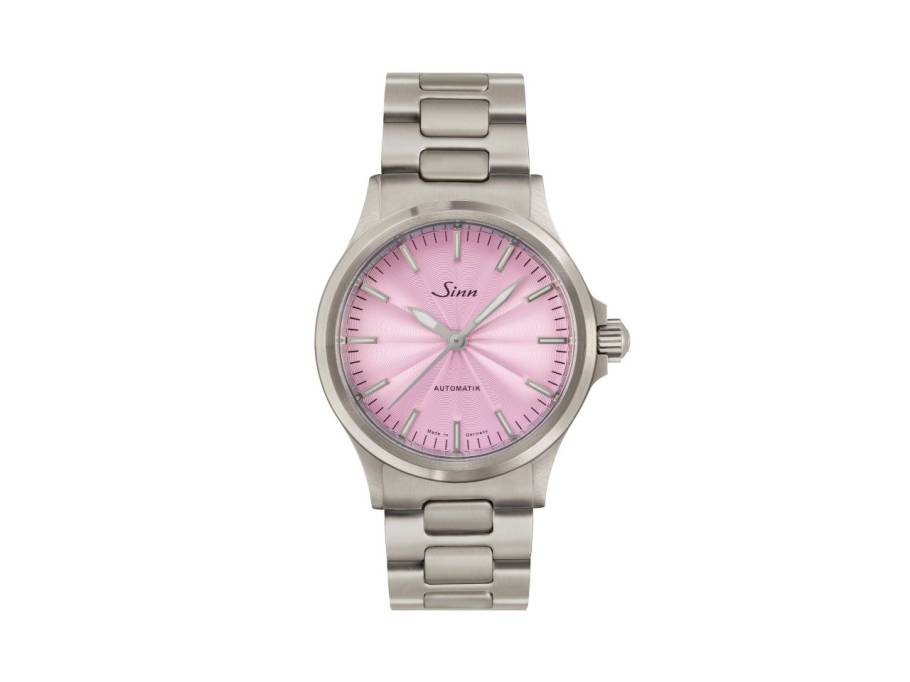 556 Malve Automatik Edelstahl 38,5mm rosa Zifferblatt Metallband limitiert