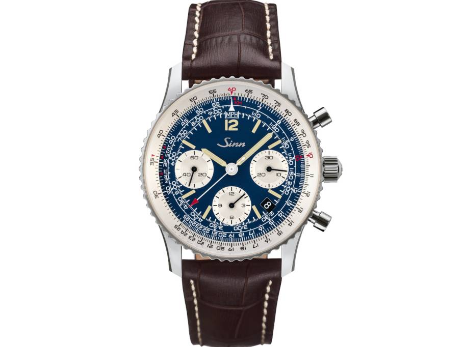 903 St II Navigationschronograph Automatik Edelstahl 41mm blaues Zifferblatt braunes Lederband