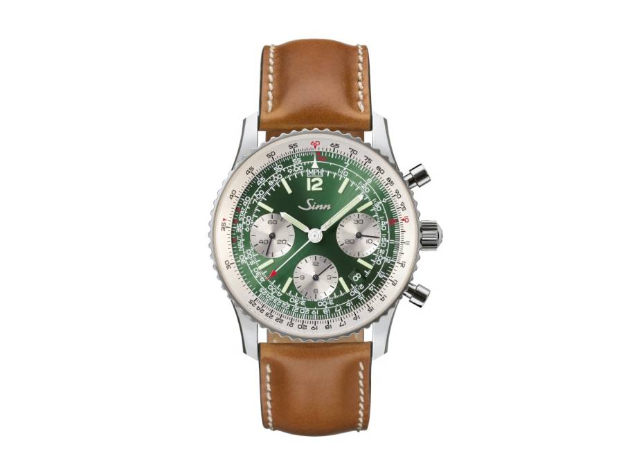 903 St II G Navigationschronograph Automatik Edelstahl 41mm grünes Zifferblatt braunes Lederband