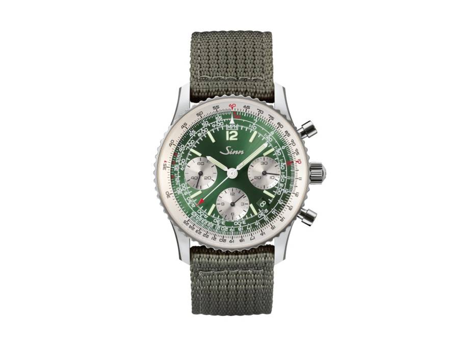 903 St II G Navigationschronograph Automatik Edelstahl 41mm grünes Zifferblatt graues Textilband