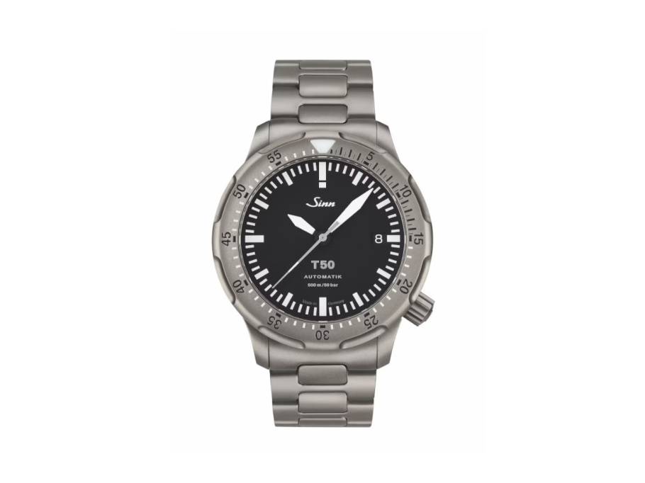 T50 Taucheruhr Automatik Titan 41mm schwarzes Zifferblatt Metallband