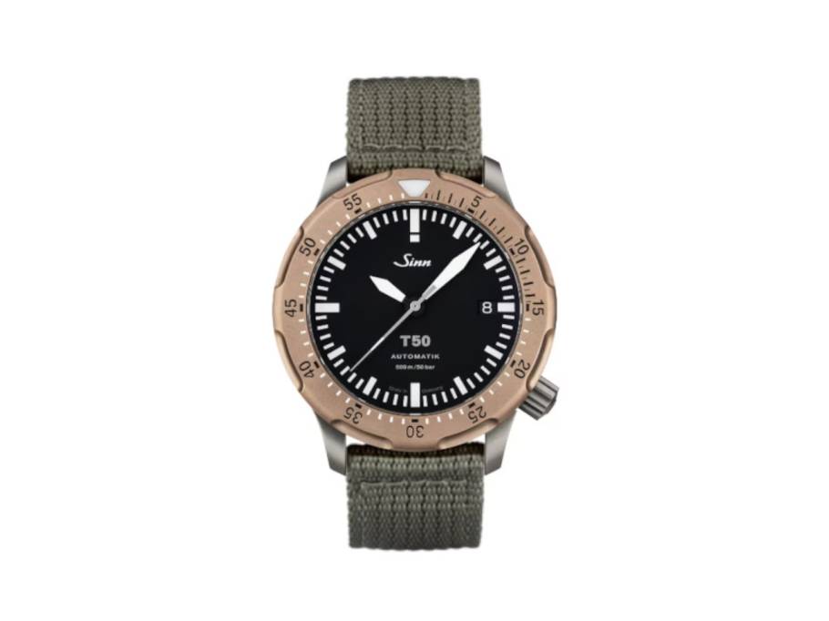 T50 GBDR Automatik Titan 41mm schwarzes Zifferblatt olivgrünes Textilband