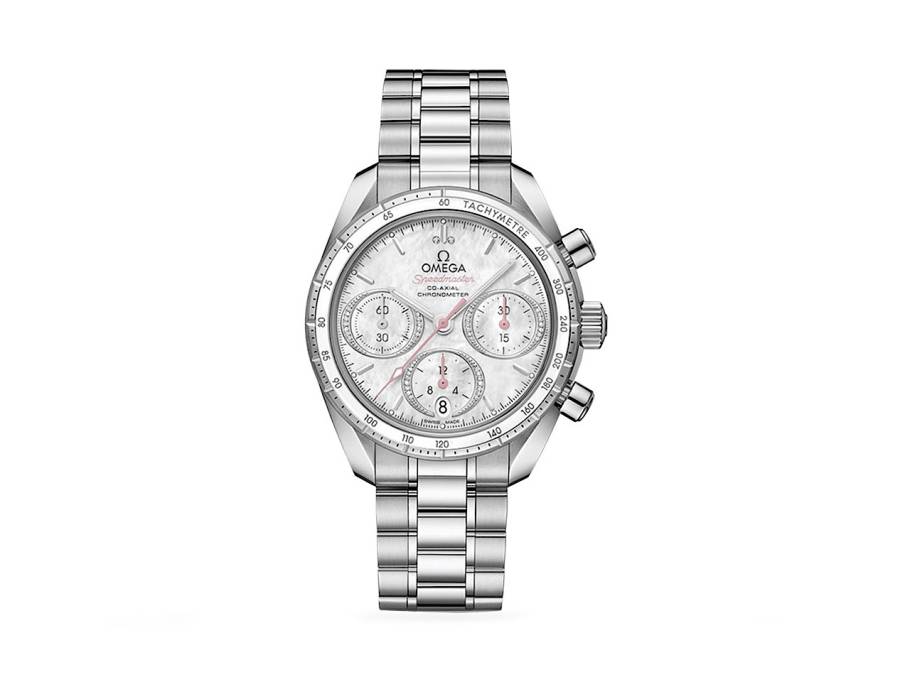 Speedmaster 38 Chronograph Automatik Edelstahl 38mm Perlmutt-Zifferblatt mit Diamanten Metallband