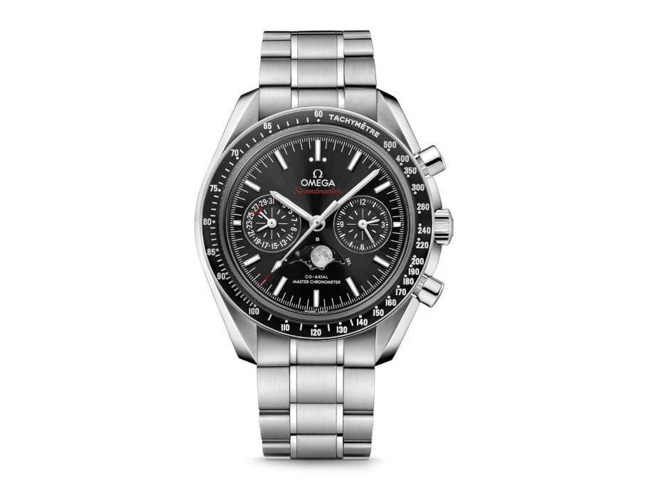 Speedmaster Mondphase Automatik Edelstahl 44mm schwarzes Zifferblatt Metallband