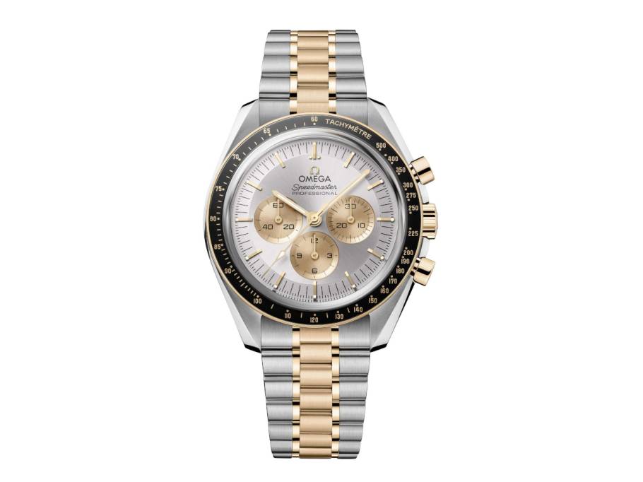 Speedmaster Moonwatch Professional Chronograph Handaufzug Edelstahl 42mm silberfarbenes Zifferblatt zweifarbiges Metallband