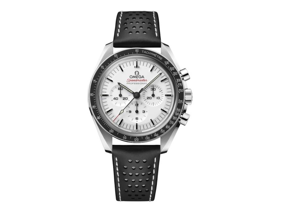 Speedmaster Moonwatch Professional Chronograph Handaufzug Edelstahl 42mm weißes Zifferblatt schwarzes Lederband