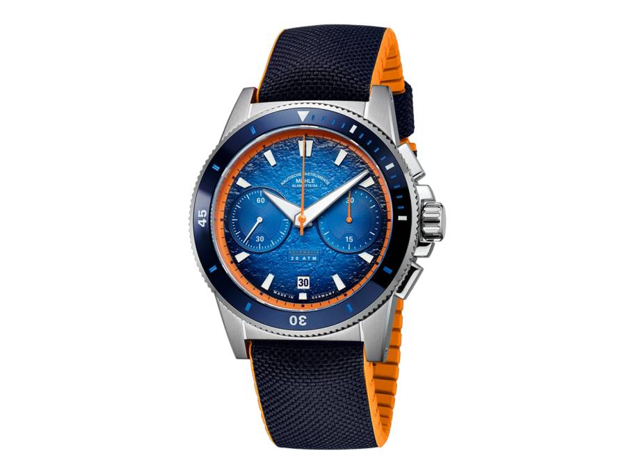 Sportivo Active Chronograph Automatik Edelstahl 42,5mm blaues Zifferblatt blaues Leder-Kautschukband