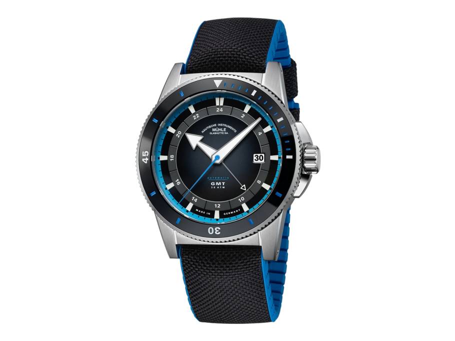 Sportivo Travel GMT Automatik Edelstahl 42,5mm schwarzes Zifferblatt schwarzes Leder-Kautschukband