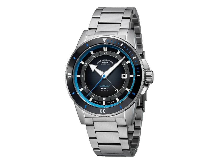 Sportivo Travel GMT Automatik Edelstahl 42,5mm schwarzes Zifferblatt Metallband
