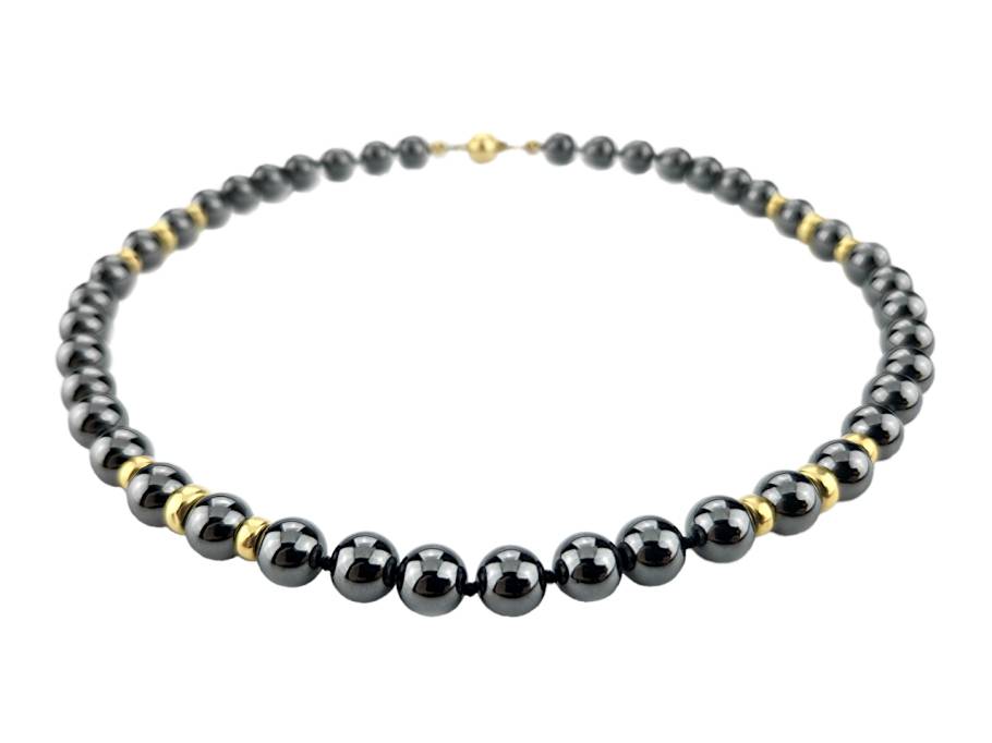 Collier aus Hämatit-Kugeln mit Gelbgold-Rondellen 42cm