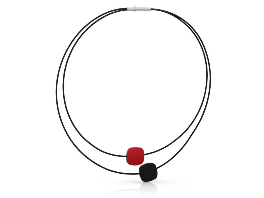 Collier aus Edelstahl mit roter und schwarzer Form