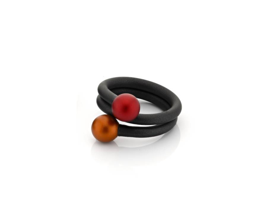 Ring aus Kautschuk mit Aluminiumkugeln Orange und Rot