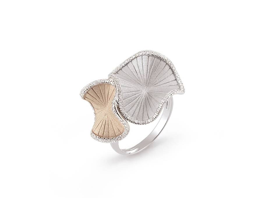  Sultana Ring Bicolor White Ice und Natural Beige Gold mit Brillanten 0,260ct