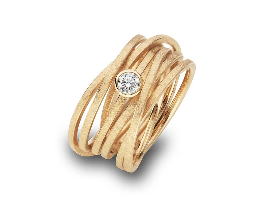 Saturn Gold: Damenring 7 Ringe mit Brillant