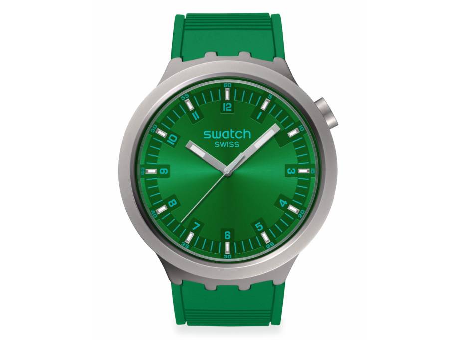 Big Bold Irony Forest Face Quarz Edelstahl 47mm grünes Zifferblatt grünes Kautschukband