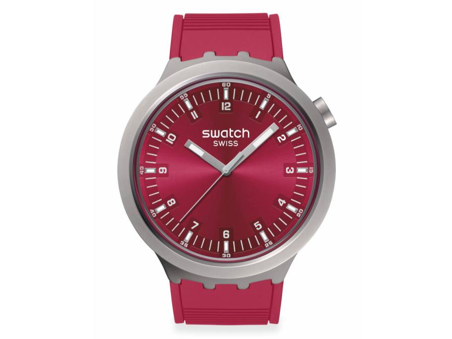 Big Bold Irony Scarlet Shimmer Quarz Edelstahl 47mm pinkes Zifferblatt pinkes Kautschukband