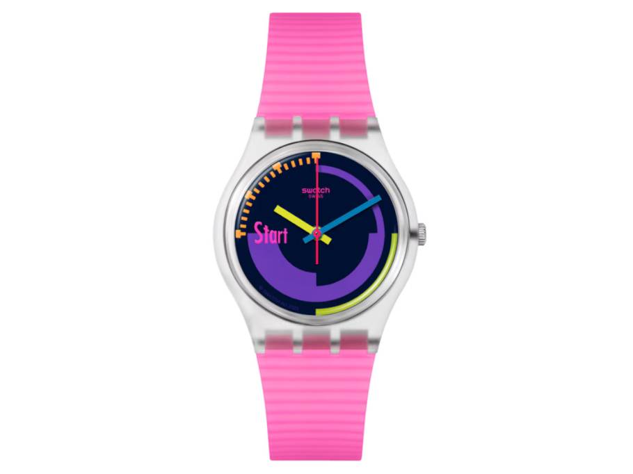 Neon Pink Podium Quarz Kunststoff 34mm mehrfarbiges Zifferblatt pinkes Silikonband