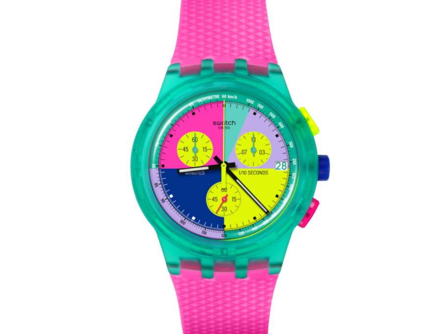Neon Flash Arrow Quarz Kunststoff 42mm mehrfarbiges Zifferblatt pinkes Silikonband