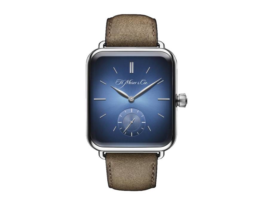 H. Moser Swiss Alp Watch Small Second Handaufzug Weißgold Funky Blue Fumé Double Hairspring Limited Edition