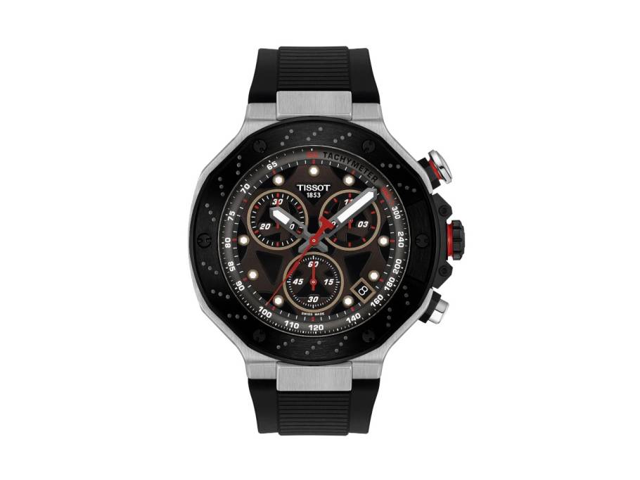  T-Race MotoGP                   2025 Chronograph Limited Edition Quarz Edelstahl 45mm schwarz-braunes Zifferblatt schwarzes Silikonband