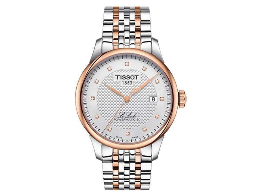 Le Locle Automatic Powermatic 80 PVD rosé bicolor silber Metallband mit Diamanten