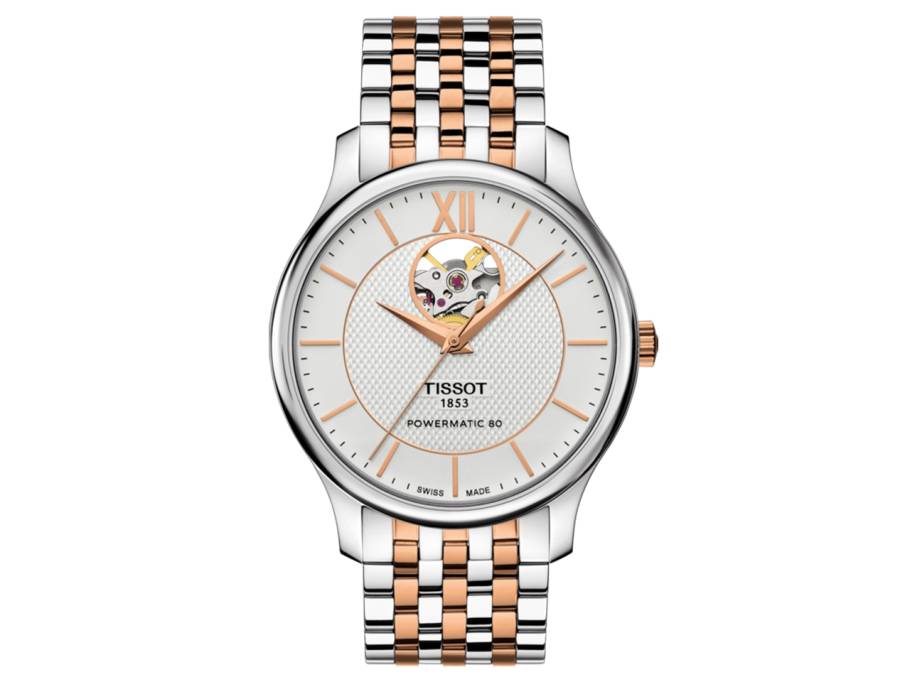 Tradition Powermatic 80 Open Heart PVD rosé Herrenuhr Edelstahlband