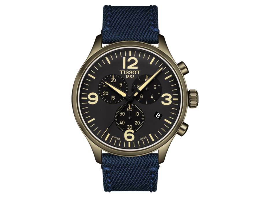 Chrono XL Quarz Edelstahl schwarz Textilband PVD grau