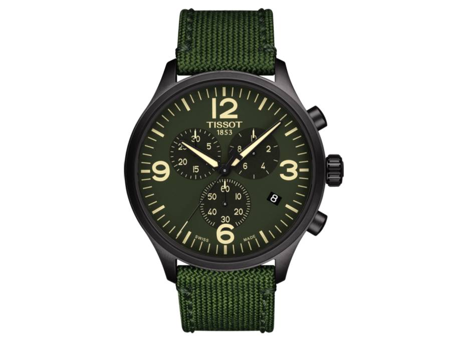 Chrono XL Quarz Edelstahl grün Textilband PVD schwarz