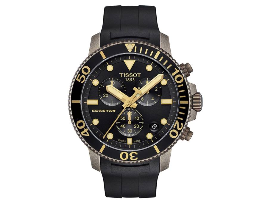 Seastar 1000  Quarz Chronograph antikbronze PVD mit schwarzem Zifferblatt und Kautschukband