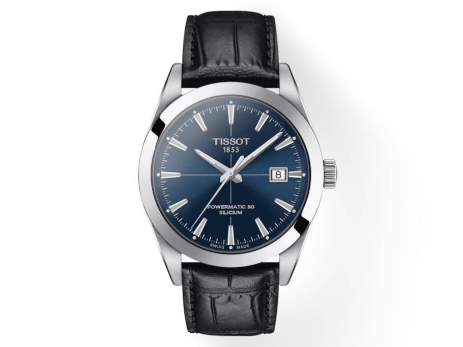 Gentleman Powermatic 80 Silicium Edelstahl Zifferblatt blau Lederband schwarz