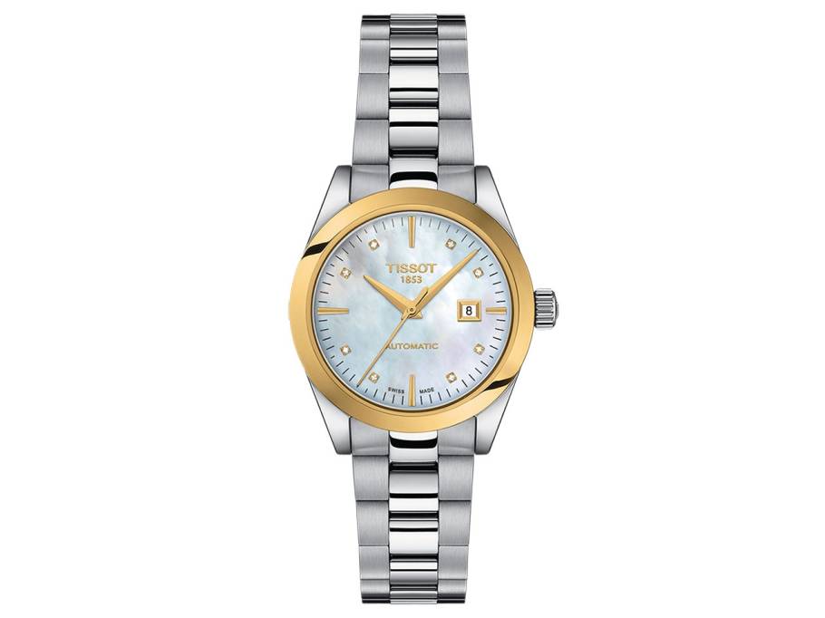 T-My Lady Damenuhr Automatic Edelstahl und Gelbgold Perlmutt Zifferblatt Edelstahlband mit Diamanten 