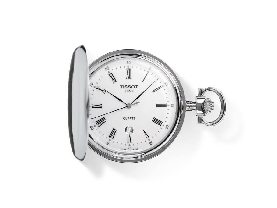 T-Pocket Taschenuhr Savonnette Quarz Edelstahl 48,5mm weißes Zifferblatt
