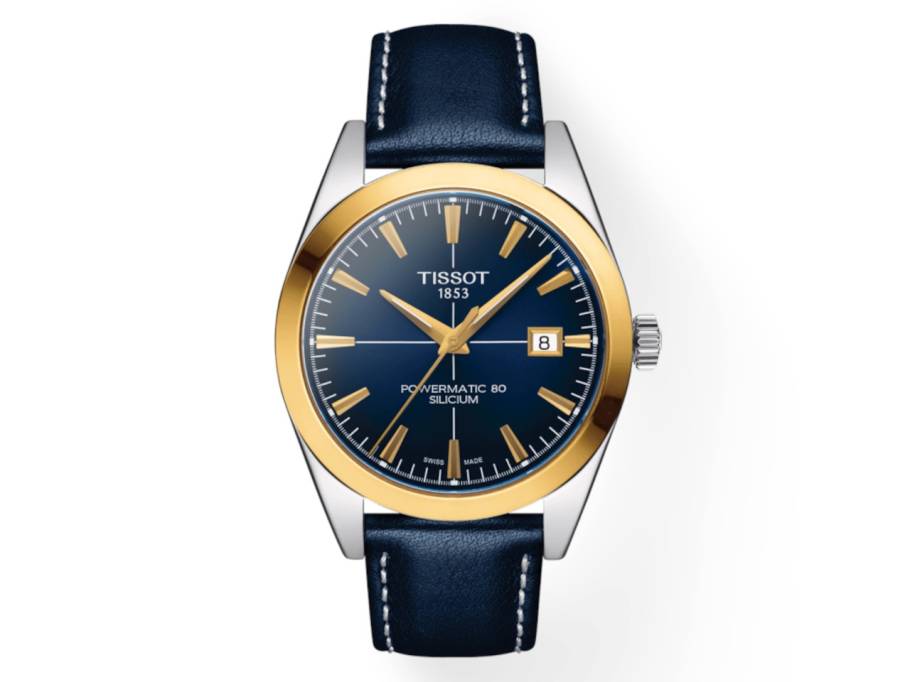 Gentleman Powermatic 80 Silicium Edelstahl Zifferblatt blau Lederband blau