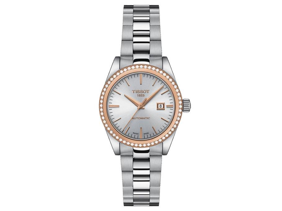 T-My Lady Damenuhr Automatic Edelstahl Rosegold silbernes Zifferblatt Edelstahlband mit Diamanten 