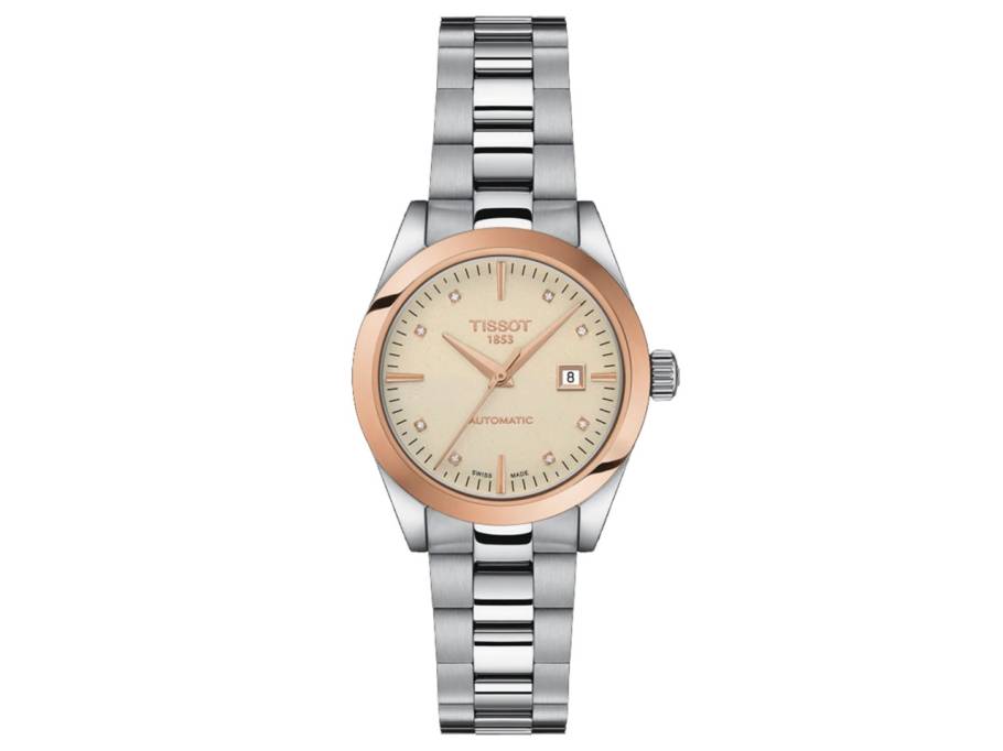 T-My Lady Damenuhr Automatic Edelstahl Rosegold cremefarbenes Zifferblatt Edelstahlband mit Diamanten 