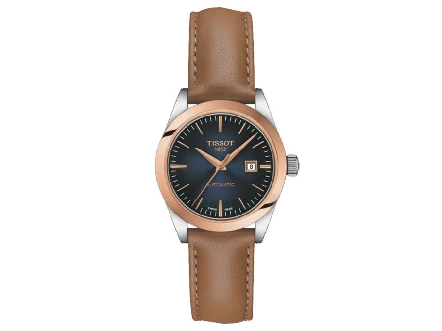 T-My Lady Damenuhr Automatic Edelstahl Rosegold blaues Zifferblatt braunes Lederband