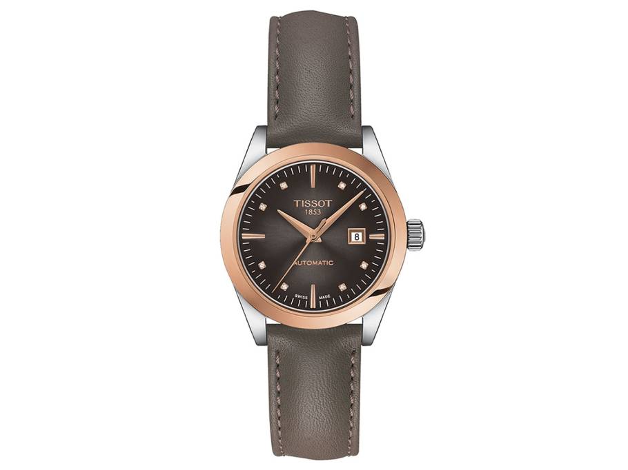 T-My Lady Damenuhr Automatic Edelstahl Rosegold braunes Zifferblatt braunes Lederband mit Diamanten 