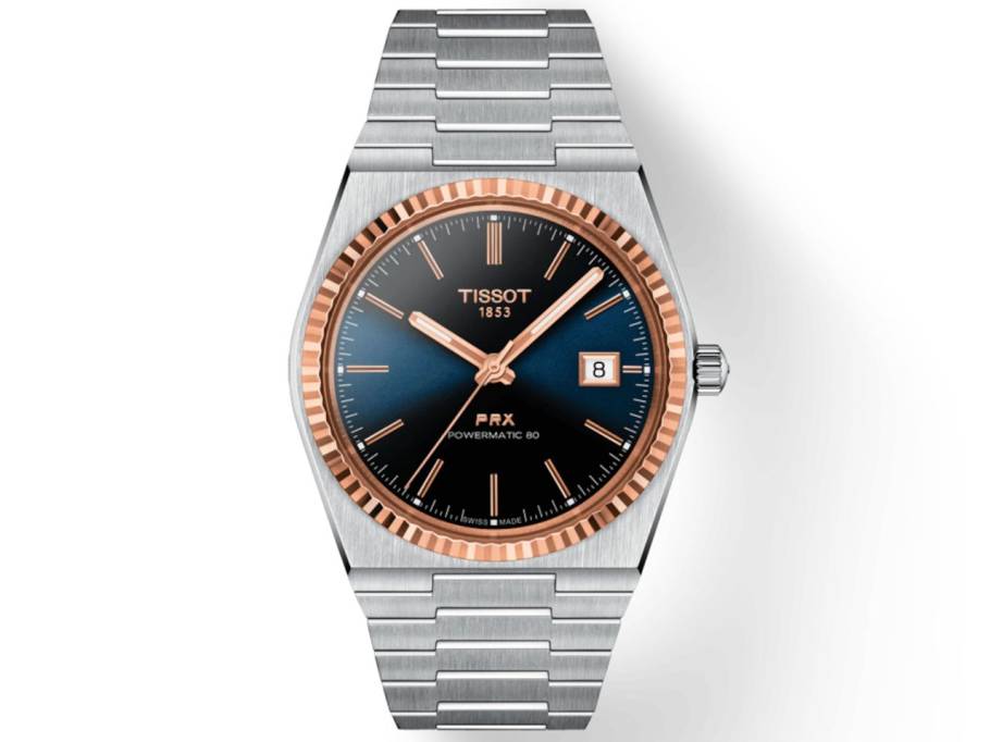 PRX Powermatic 80 Edelstahl/Gold blaues Zifferblatt Edelstahlband