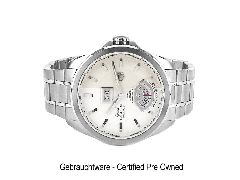 Grand Carrera GMT Automatik Edelstahl 43mm weißes Zifferblatt Metallband WAV5112.BA0901 Full Set mit Garantie Occasion