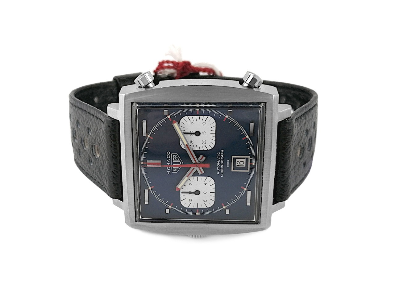 TAG Heuer Monaco Steve McQueen Chronograph Automatik Edelstahl 40x38mm blaues Zifferblatt schwarzes Lederband 1133B Full Set Occasion kaufen